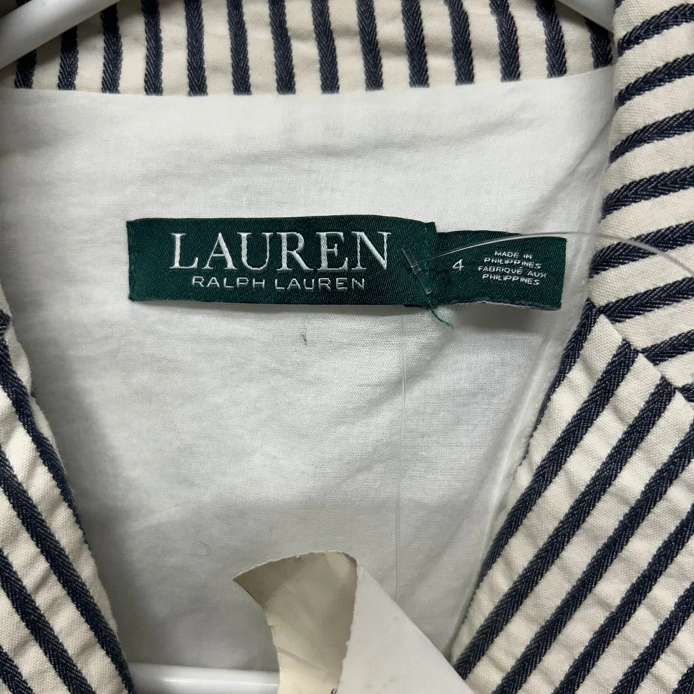 NWT Lauren Ralph Lauren Black Cream Gold Rope Logo Blazer Vintage Size 4 Pockets - Picture 6 of 7